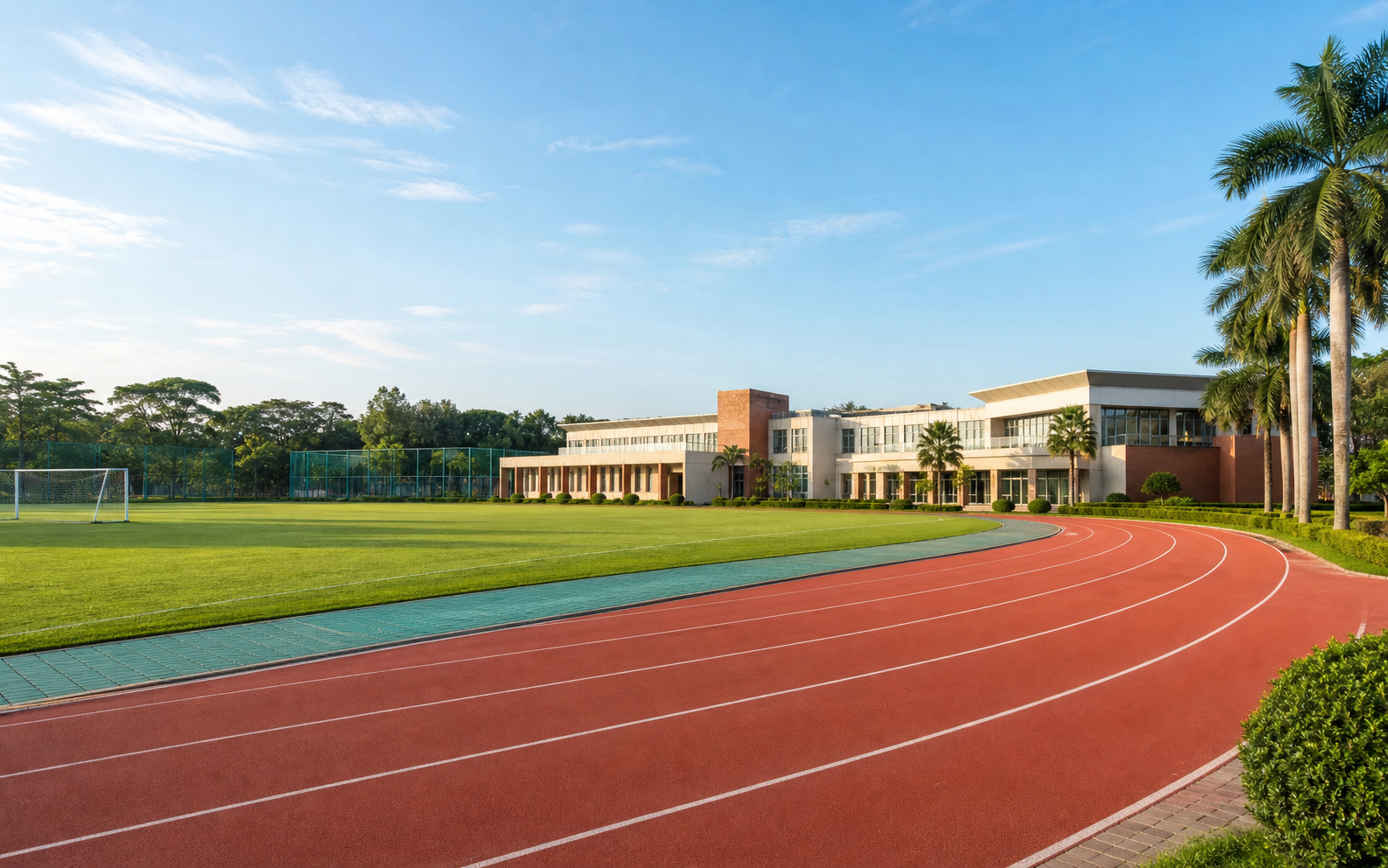 Representative Bangladesh sports academy campus with an athletics track and training field