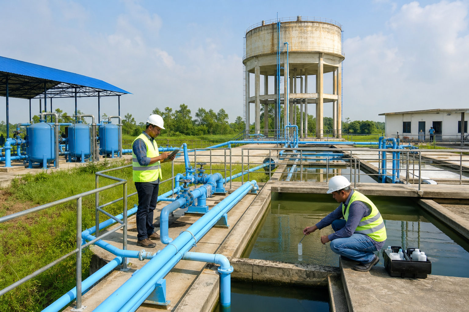 Field team monitoring water treatment and quality testing at a regional water system