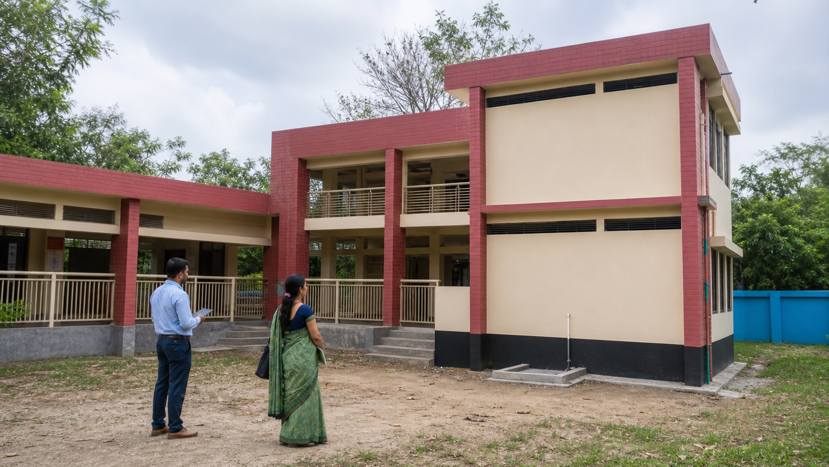Representative inspection of a DPHE-pattern school WASH block in Bangladesh